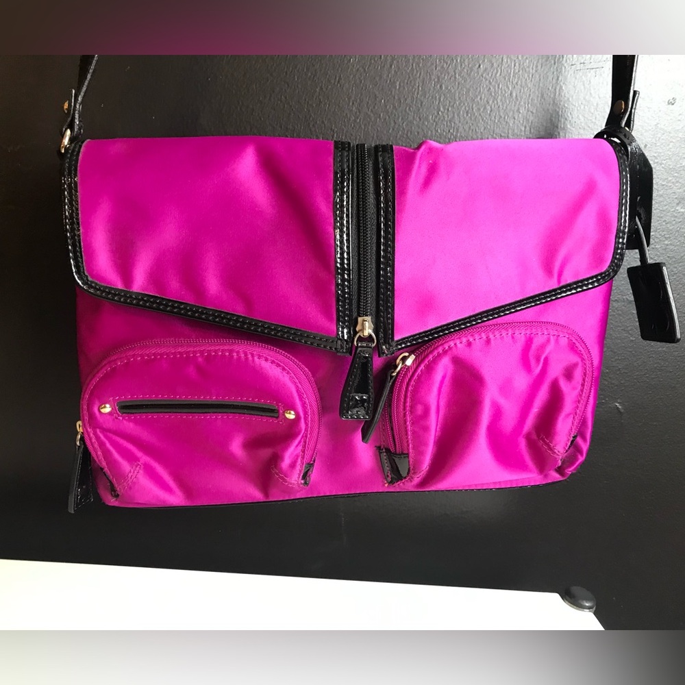 Mint LIZ CLAIBORNE Crossbody Purse Pink Purple Magenta Black Trim Shoulder Bag